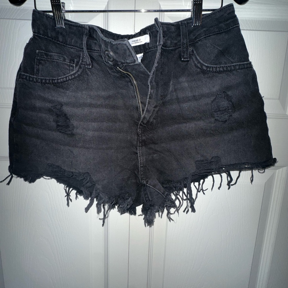 Forever 21 Black Distressed Jean Shorts